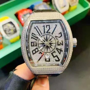 Часы Мужские Новые Модные Винный бочонок с Большим Циферблатом, светящийся бриллиант, Полностью автоматические Чисто механические часы