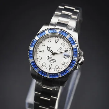 40-миллиметровый корпус с голубым бриллиантом, часы с механизмом SUB Watch NH35
