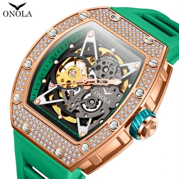 Роскошные модные часы ONOLA, выдалбливают Полностью автоматические водонепроницаемые мужские механические часы с бриллиантом