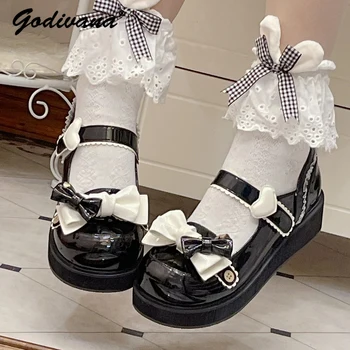 Оригинальные Милые туфли на платформе с круглым носком в стиле Лолиты, кожаные туфли-лодочки для девочек-принцесс, весенне-осенняя женская обувь