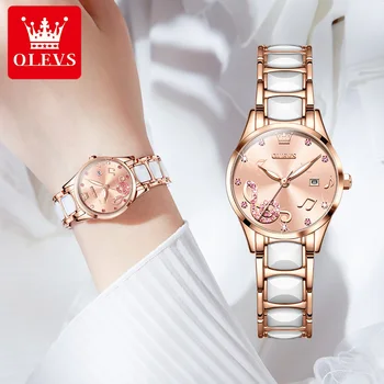 OLEVS, женские роскошные кварцевые часы, лидирующий бренд, Водонепроницаемый ремешок из нержавеющей стали, Модные женские часы, Дата, Розовый