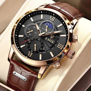 Роскошные наручные часы для деловых мужчин 3ATM, оригинальная водонепроницаемая Брендовая кожаная полоска, Маленький Секундный светящийся дисплей, Повседневные часы