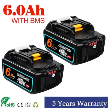 18V 6000mAh Литий-ионная Аккумуляторная батарея С индикатором заряда Батареи Для Makita BL1830 BL1840 BL1850 Power Tool Battery EU Plug