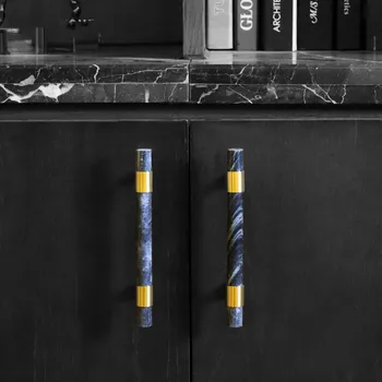Натуральный камень + латунные ручки Европейские Т-образные ручки для Выдвижных ящиков Ручки для кухонных шкафов и ручки Мебельной фурнитуры