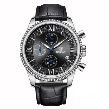 BENYAR Мужские часы Модные Спортивные Кварцевые часы Для мужчин Наручные Часы Лучший бренд Класса Люкс Кожаные Часы Мужские Relogio Masculino