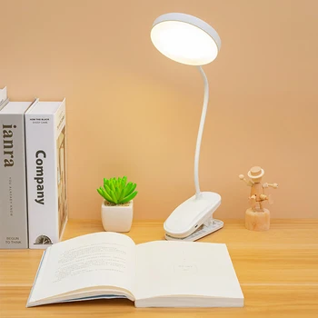 Настольная лампа для защиты глаз с зажимом, Ночник для чтения книг у кровати, USB Перезаряжаемая настольная лампа, светодиодные настольные лампы с 3 режимами затемнения