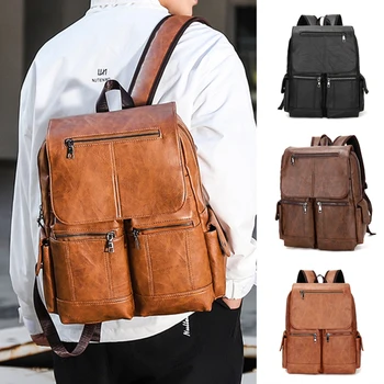 Винтажные подростковые рюкзаки из искусственной кожи, модный школьный рюкзак в стиле ретро, мужской многофункциональный рюкзак, мужская Дизайнерская сумка Большой емкости на молнии