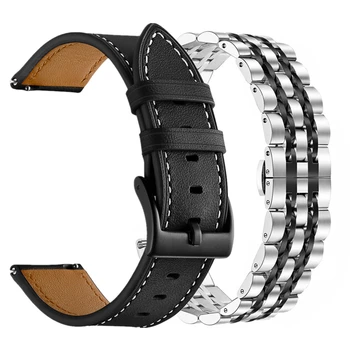 Для Samsung Galaxy Watch Active2 40 мм 44 мм ремешок 20 мм 22 мм Кожаный ремешок из нержавеющей стали для Samsung Galaxy Watch 46 мм браслет