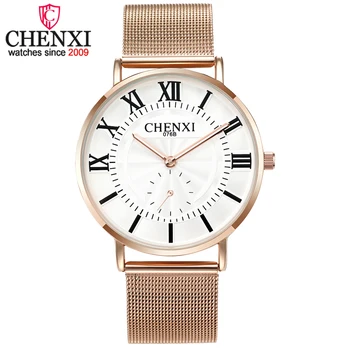 Женские Мужские часы с римскими цифрами CHENXI, сетчатый ремень из нержавеющей стали, Классические женские наручные часы, Модные аксессуары для женщин