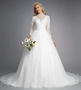 Винтажное Свадебное платье 2023 Иллюзион С Длинным рукавом и высоким вырезом, Кружевные аппликации из бисера, Платья Невесты, Vestidos De Noiva Robe Mariage