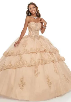 Fanshao wd684 Sweet 16 Бальное платье с Бисером и аппликацией в виде сердца, многоуровневые Пышные платья vestidos de fiesta, вечернее платье