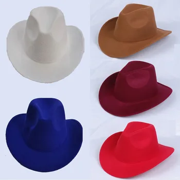 Оптовая продажа, однотонная ковбойская шляпа с закругленными полями, Осенне-зимняя женская шляпа, мужская уличная джазовая шляпа, ковбойская шляпа в западном стиле