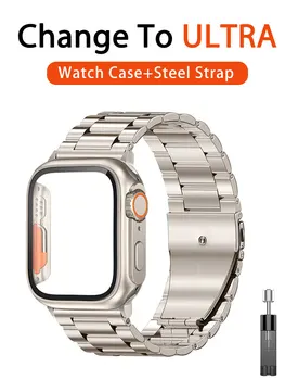 Металлический ремешок Для Apple Watch Band 8 7 45 мм 41 мм iWatch 8 7 6 5 4 SE 44 мм 40 мм Обновление внешнего вида стекла 49 мм Превращение в Ultra