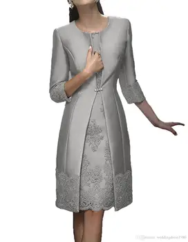 Элегантная облегающая короткая официальная одежда для матери с жакетом, Вечернее атласное Кружевное платье для гостей на свадьбу 2019, Платье для матери Невесты