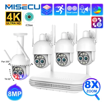 MISECU 8CH 4k PTZ 8X Zoom Беспроводная Система Безопасности с двумя Объективами 8MP WIFI IP-камера CCTV Комплект защиты для видеонаблюдения ONVIF P2P