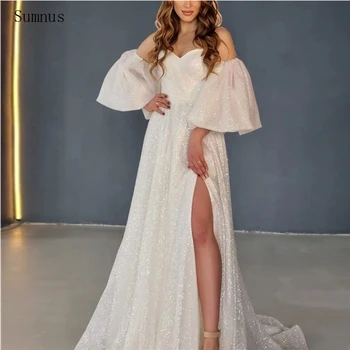 Sumnus Элегантное Свадебное платье без Бретелек с Высоким Разрезом и Блестящими Короткими рукавами Robe De Mariée Vestidos De Novia, Сшитое на заказ 2022