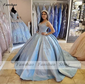 Fanshao wd367 Пышное платье с V-образным вырезом, аппликации, бусины, кружевное вечернее платье, милое 16 бальное платье, Vestidos De 15 Años