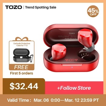 Беспроводные наушники TOZO T12 Bluetooth-Наушники, Наушники Премиум-класса с Цифровым Интеллектуальным Дисплеем Для спорта