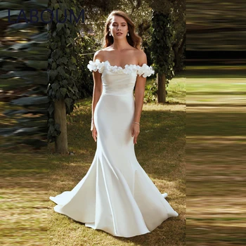LaBoum Классические Свадебные платья Русалки для женщин, платья невесты с кружевными аппликациями, Складки на спине, Vestidos De Novia, Придворный шлейф