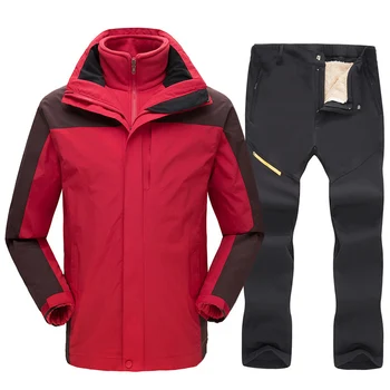 Зимний толстый теплый мужской лыжный костюм, Водонепроницаемая Ветрозащитная куртка для катания на лыжах и сноуборде, Комплект брюк, Мужские зимние костюмы, уличная одежда