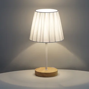 Прикроватная лампа с цилиндрическим абажуром, настольное освещение, Домашний декор для спальни, деревянная настольная лампа, ночная лампа с питанием от USB