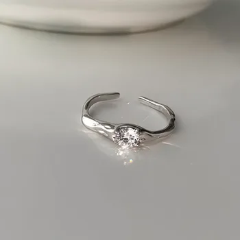 Модное плиссированное кольцо из стерлингового серебра VENTFILLE, инкрустированное Цирконом, Женское кольцо неправильной формы, простой и универсальный ювелирный подарок