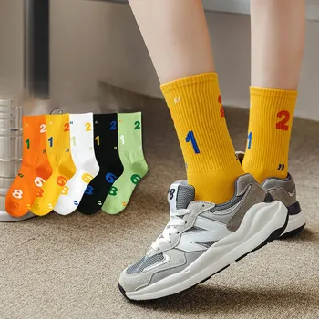 Носки Простые хлопчатобумажные носки с цифровым принтом, Удобные универсальные баскетбольные носки для студенческих видов спорта, Мужские и женские носки-трубочки A108