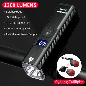 ThinkRider 4500 мАч Велосипедный фонарь USB Перезаряжаемый 1300 Люмен Велосипедная фара светодиодный супер яркий фонарик Передние фонари и задняя подсветка