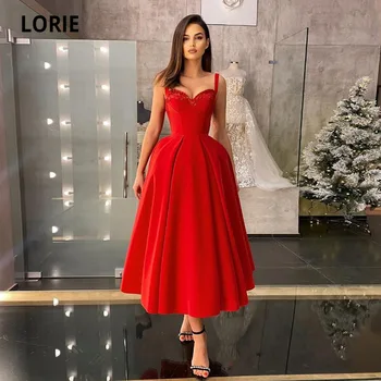 LORIE, Красные платья для выпускного вечера 2021, Милая Трапециевидная Чайная длина, Свадебная вечеринка, Арабское вечернее платье, Платье знаменитостей на выпускной