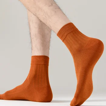 Мужские чулки, Летние Сетчатые Тонкие дышащие Хлопчатобумажные носки, Однотонные спортивные чулки для отдыха, впитывающие пот со средней бочкой