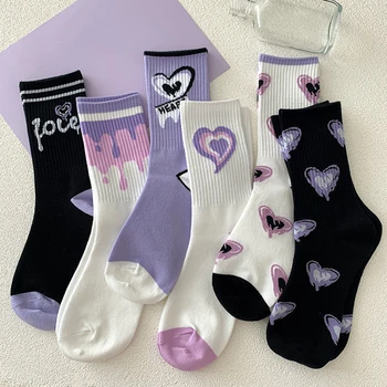 Хлопчатобумажные Носки Модные Фиолетовые Любовные Спортивные Носки Harajuku Носки С Английскими Буквами Американские Забавные Носки В стиле Хип-Хоп Носки Для Скейтбординга
