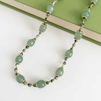 Натуральный камень ручной работы, зеленый Авантюрин, Нефритовые бусины в зеленую точку, Ожерелье для женщин, Летние украшения Уникального дизайна