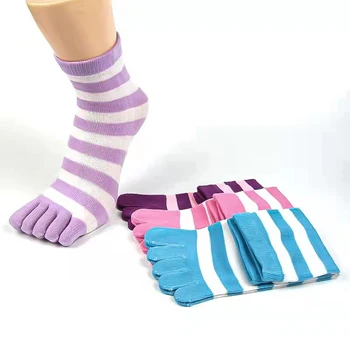 6 пар Женских носков для девочек с носками из чистого хлопка в полоску, Яркая уличная мода, Новинка, Harajuku, Носки на пять пальцев, Разные цвета