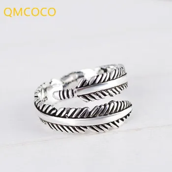 QMCOCO Винтажный классический дизайн Серебристого цвета Открытое Регулируемое кольцо с пером в стиле панк для женщин, день рождения, модные ювелирные изделия, подарки