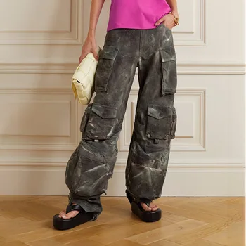 Брюки Карго в стиле уличного хипстера в стиле хип-хоп, Весенние новые прямые джинсы с высокой талией и множеством карманов для женщин