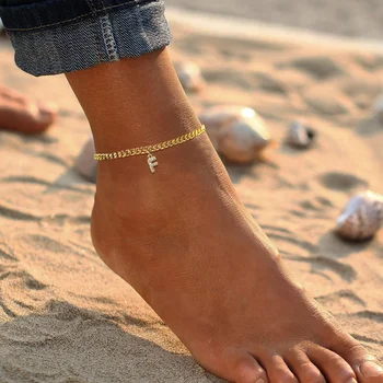 Браслеты на ножной браслет с буквами из кубического циркония A-Z для женщин, Регулируемая Кубинская цепочка для ног из нержавеющей стали, Пляжные украшения