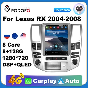 Podofo Android 11 Автомобильный Радиоприемник для Lexus RX 2004-2008 Мультимедийный Видеоплеер GPS 2din Carplay Auto AI Voice Стерео DVD Головное Устройство