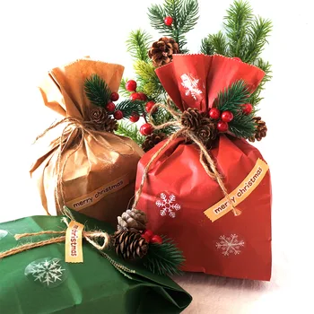 10 комплектов Подарочных конфет из крафт-бумаги для торта с наклейкой из сосновой иголки, ягодной шишки, веревки для Свадьбы, Рождественской елки, Юбилея