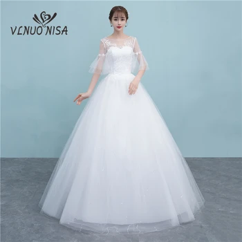 Новые Иллюзионные свадебные платья с открытой спиной, Нежные свадебные платья с расклешенными рукавами и 3D цветами, свадебные платья с блестками, Большие размеры, Дешевое платье