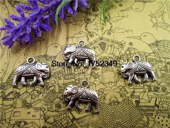 10шт Амулеты в виде слона-Старинные тибетские серебряные амулеты в виде Слона/подвески 25x21 мм