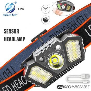USB Перезаряжаемая Сенсорная светодиодная фара Супер Яркая фара, установленная на голову, Рыболовный фонарь, несколько режимов освещения