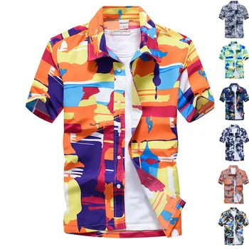 2023 Мужская Праздничная Повседневная Гавайская рубашка Aloha с Коротким рукавом, Тропические Рубашки Aloha с Принтом Пальмы, Camisa Hawaiana