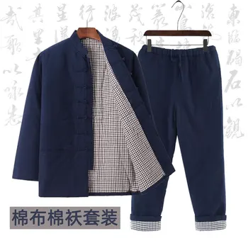 Традиционные китайские комплекты одежды Tang Зимняя хлопчатобумажная куртка Мужской толстый винтажный костюм