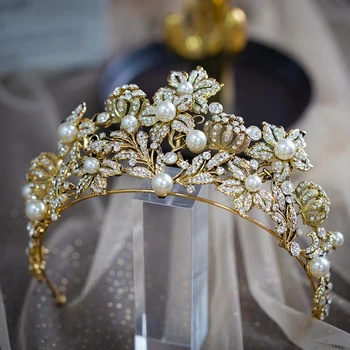 Свадебная тиара в виде листьев жемчуга в стиле ретро, корона для новобрачных, женские головные уборы для вечеринок