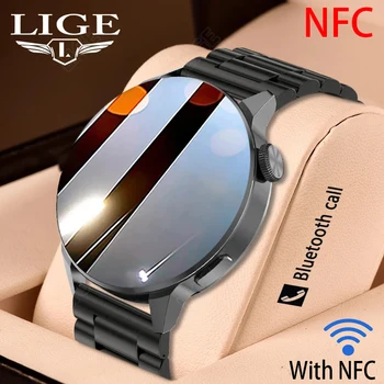 LIGE NFC GPS Отслеживание Движения Смарт-Часы Мужские Bluetooth Вызов Беспроводная Зарядка IP68 Водонепроницаемый ЭКГ PPG 2022 Спортивные Умные Часы + Коробка