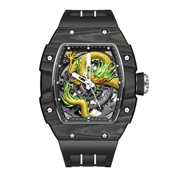 Haofa Автоматические мужские часы с 3D Драконом, Сапфировые механические часы NTPT для мужчин, Роскошные светящиеся часы orologio uomo из углеродного волокна