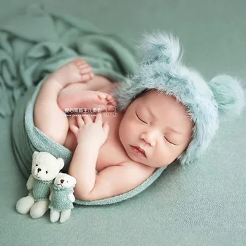 Реквизит для детской фотосъемки, шапка для новорожденных, кукла-медведь, аксессуары для фотосъемки новорожденных (1 шт. детская шапка и 1 шт. кукла-медведь)