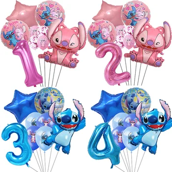 Упаковка фольгированных шариков Disney Lilo and Stitch 32 дюйма, принадлежности для Вечеринки по случаю Дня рождения, Детские розово-Голубые латексные шарики, Детский душ