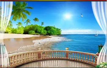 фотообои 3 d, настенная роспись на заказ, Балкон, приморский пляж, кокосовая пальма, декорация для дома, гостиная, обои для стен в рулонах