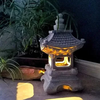 Солнечная светодиодная садовая лампа В Китайском Стиле Дзен, Каменная Башня, Декор Для сада, изделия из смолы, Известняк на открытом воздухе